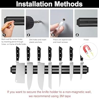 3 Pezzi Barra Magnetica per Coltelli, 33cm Portacoltelli Magnetico in Acciaio Inox, con Magnete Forte e 6 Viti, Calamita Coltelli Cucina, Barra Mmagnetica per Cucina, Ufficio, Sala Attrezzi, Nero