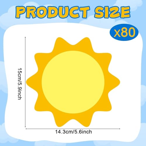 Image of gisgfim 80Pcs Summer Sun Cutouts Sunshine Decorations Bulletin Board Yellow Sun Paper Cut-Outs Classroom Decor for Boy Girl DIY Craft Photo Wall Door Summer Kindergarten Preschool Party Favor Supply