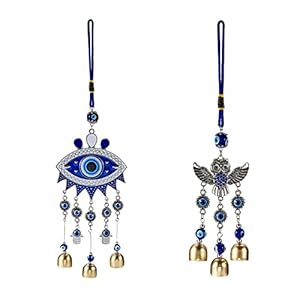 2 Pcs Evil Eyes Wind Chime Zinc Alloy Glass Rhinestone Wall Pediments Wind Chimes with Evil Eye Resin Beads Handcraft Hanging for Home Car Patio Kitchen Garden Office Decoration