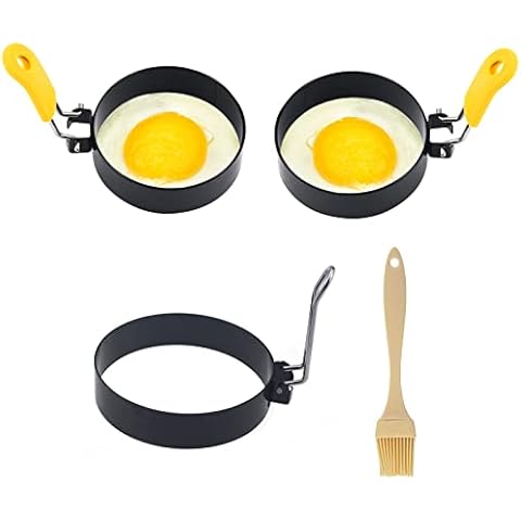 Egg Rings Set, XIACIBDUS 3pcs Non-Stick Poachette Rings Egg Mold Mould Omelet Mini Pancakes Round Egg Rings for Fried and Poached Cover