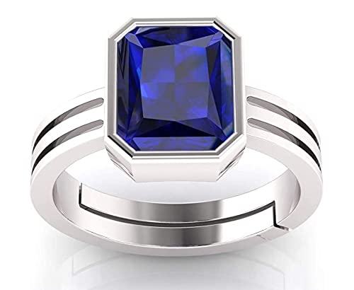 Natural Certified Original Blue Sapphire 8.25 Carat Birthstone Silver Plated Ring - Promise & Wedding Ring for Men & Women