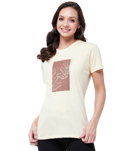 Image of Modeve Women Printed Cotton Blend Half Sleeve Round Neck T-Shirt for Summer