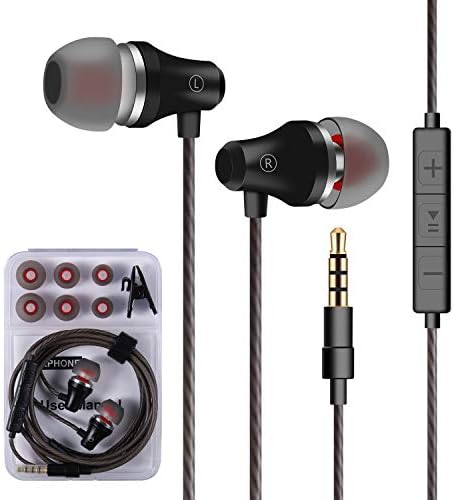 Earphones Bass Earbuds with Microphone in Ear Earbud Headphones with Mic and Volume Control, 3.5 mm Plug Compatible Multiple Audio Devices Black