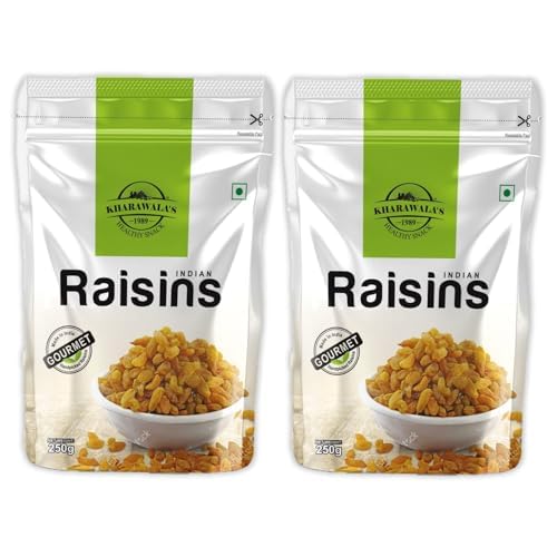 Image of KHARAWALA'S Premium Dried Indian Raisins - Pack of 2 (250gm Each) | Dry Fruits- Indian Kishmish | Rich In Nutiritons