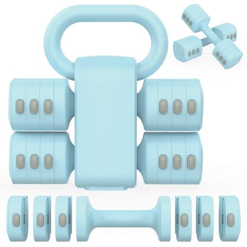 Image of Hezeyferg 2-in-1 Adjustable Dumbbells Set, 4 Levels Weight Dumbbells Set for Women Men, Each 2.2 /3.3 /4.4 /5.5lb Hand Weights with Kettlebell Form for Home Gym Exercise Training