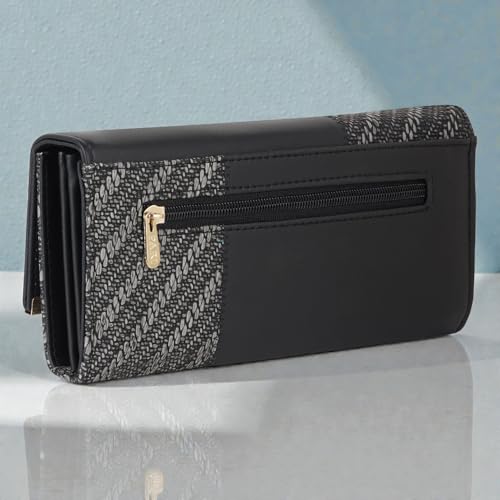 Image of Wallet for Women Girls Stylish Floral Faux Leather with Phone Space Coin Compartment Mobile Storage 4 Card Slots Holder Cash Zip Pockets Hand Clutch for Daily Use Ladies Long Purse (Blacck)