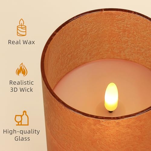 Image of Flameless Candles with Remote, 3D Wick Realistic LED Candles Flickering, Real Wax in Glass Orange Fake Candles for Wedding Party Festival Home Decor Gifts