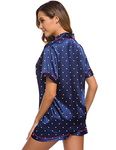 Image of SWOMOG Womens Silk Satin Pajamas Set Short Sleeve Sleepwear Button Down Top and Shorts Loungewear 2 Piece Pjs Set XS-3XL