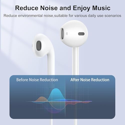 Image of Wired Original Earphone with Microphone - Stereo in-Ear in Ear Headphones Compatible with iPhones7 /8 /X /XS /XR /11 /12 /13 /14 Pro - Noise-Isolating, Stereo Sound, White