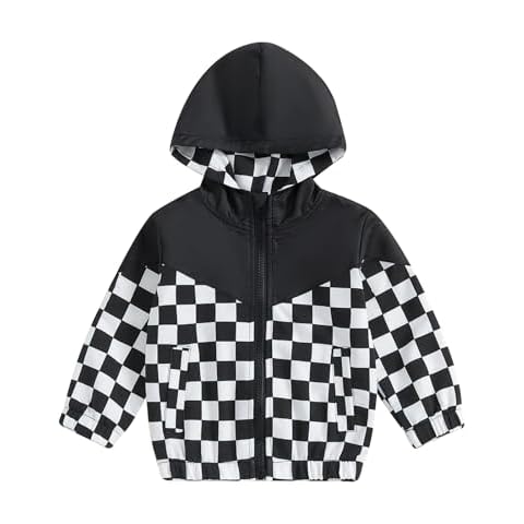 Lefyira Toddler Boys Zip Up Hoodie Plaid Jackets Kids Sweatshirt Unisex Long Sleeve Hooded Coats Baby Girl Fall Clothes(15 Black,6-12 Months) Cover