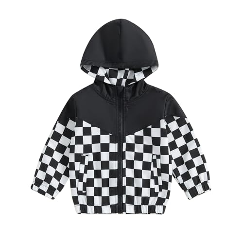 Lefyira Toddler Boys Zip Up Hoodie Plaid Jackets Kids Sweatshirt Unisex Long Sleeve Hooded Coats Baby Girl Fall Clothes(15 Black,6-12 Months)
