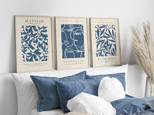 XINBAO Impresión de flores azul marino, póster para dormitorio, imágenes azul marino, decoración de pared azul, arte para sala de estar, pintura botánica, lienzo de 30 x 50 cm x 3 cm con marco