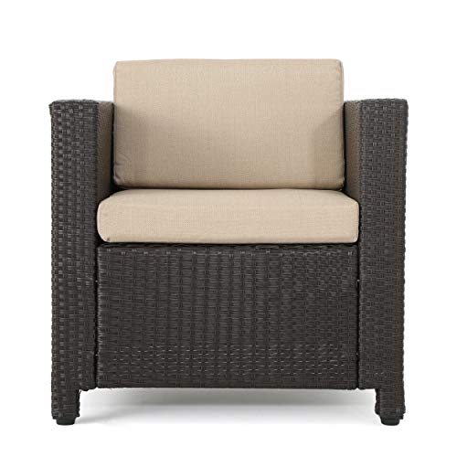 Christopher Knight Home Puerta Outdoor Wicker Club Chair with Water Resistant Cushions, Dark