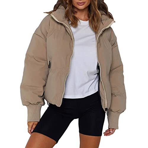 Segorts Damen Winter Lange Ärmel Durchgehender Reißverschluss Baggy Puffer Kurze Daunenjacke Kurzmantel Cover