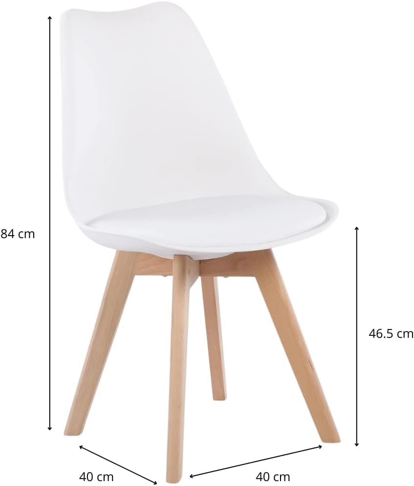 Sillas de Comedor, Sillas de Cocina Nórdicas con Asiento Blando, Tapizado y Patas de Madera de Haya Resistente, Blanco, 1 Silla