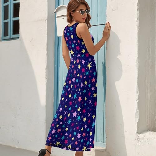 Robe maxi sans manches imprimé étoiles et lune avec un décolleté en V - 4