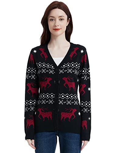 Avacoo Femme Cardigan Noël Renne Pullover de Noël Amusant Doux à Manches Longues Cardigan L Cover