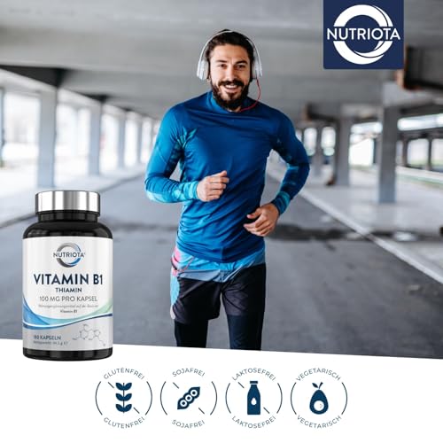 Vitamin B1 (Thiamin) Hochdosiert 100 mg Kapseln – 180 Kapseln - Veganfreundlich – Von Nutriota