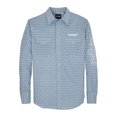 Chemise Wrangler homme bleu à manches longues et logo brodé