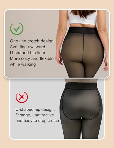 Tournesol Plus Size Women's Fleece Lined Tights Fake Translucent Thermal Pantyhose Sheer Thick Warm Leggings for Winter 0X-4X2