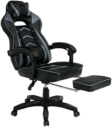 Premium Gaming Chair with Foot Stool Office Breathable PU Leather PC Work Extra Wide & Thick Seat for E-Sports Comfortable Reclining Seat (Black/Gray)