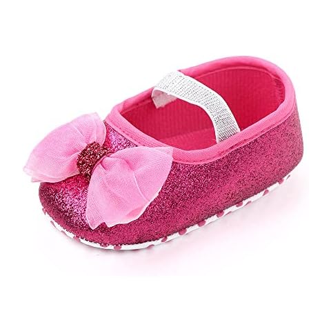 SABATUTU Infant Baby Girls Princess Wedding Dress Mary Jane Flats,Toddler Soft Sole Prewalker Sparkly Lightweight Shoes (a09/Rose Red, 6-12months) Cover