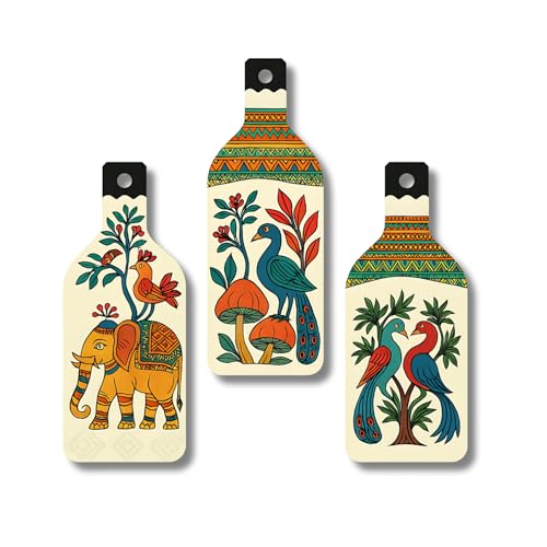 Image of GiftOday Madhubani Art Wooden Wall Hanging for Home & Kitchen Decor | Decoration Items for Livingroom | Modern Artwork Item for Office, Hallway | Decorative Mdf Wall Hanger Artwork (Set of 3)