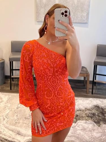 One Sleeve HOCO Dress Sequin Short Tight Homecoming Dresses for Teens Sparkly Cocktail Party Gowns2