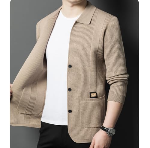 Men's Lapel Knitted Long Sleeve Coat, Men's Sweaters Lapel Cardigan Slim Breathable with Pockets Coat4