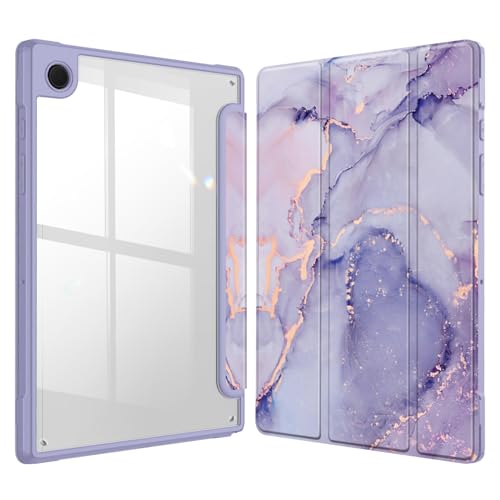 Fintie Hybrid Slim Case for Samsung Galaxy Tab A8 10.5 Inch 2022 Model (SM-X200/X205/X207), Shockproof Cover with Clear Transparent Back Shell, Auto Wake/Sleep, Lilac Marble
