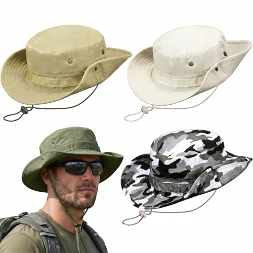 Image of 4 Pack Boonie Safari Hats for Men Women, Wide Brim Sun Hats with Chin Strap for Fishing Hiking Lightweight