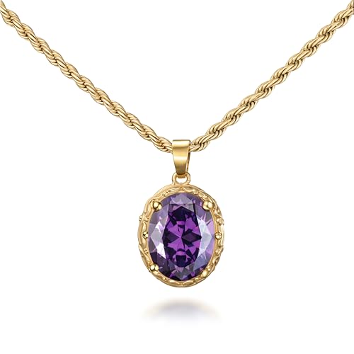 Vintage Pendant Necklace Gold Plated Amethyst Crystal Statement Jewelry for Women