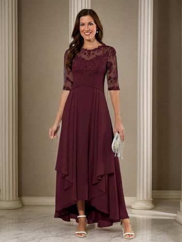 Women's Laces Appliques Mother of The Bride Dresses Half Sleeves Chiffon Long Mother of The Groom Dresses2