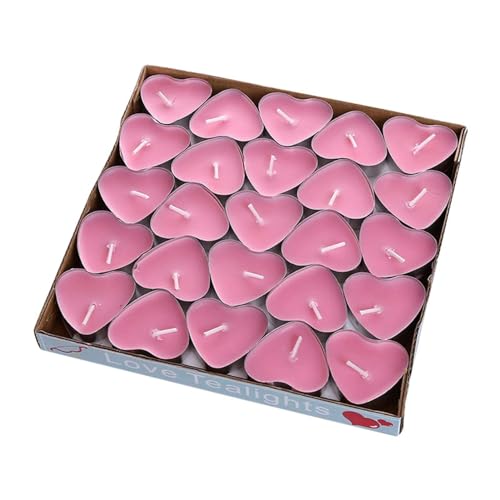 YSTrillion Candela Romantica, 50pcs Tealight a Forma di Cuore, Rosa Non Profumate per Matrimoni o Anniversari