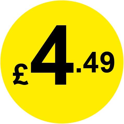 Permanent Adhesive - Black & Yellow 30mm Price Stickers/Labels from 10p to £5.25, 200, £4.49 — image 1