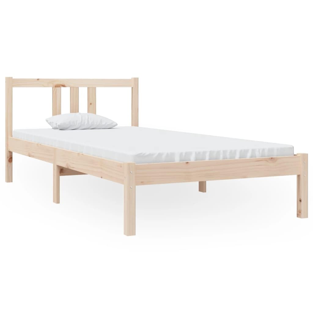 lite drewno sosnowe nowoczesny wystrój sypialni rama łóżka Brąz 90x190 cm | Rama łóżka lite drewno sosnowe 90x190 cm pojedyncza stelaż z listwami zagłówkiem do sypialni