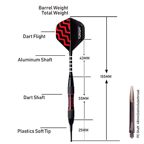 Turnart Dartpfeile mit Kunststoffspitze 9 Stück 18 Gramm mit 50 zusätzlichen Dartspitzen 20 Gummiringen 27 Flügen 9 PC-Wellen Werkzeugsatz für Elektronische Dartscheibe (Golden)