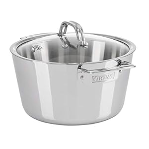 Viking Culinary Contemporary 3-Ply Stainless Steel Dutch Oven, 5.2 Quart, Includes Glass Lid, Dishwasher, Oven Safe, Works on All Cooktops including Induction
