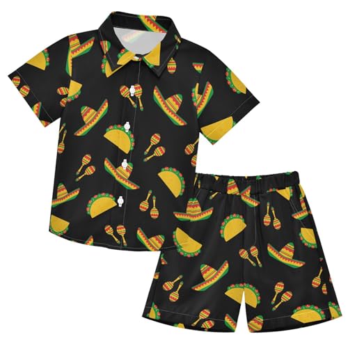 Seamless Cinco De Mayo Mexican Short Sleeve Hawaiian Button Down Shirts and Short Sets for Boys Summer Outfits