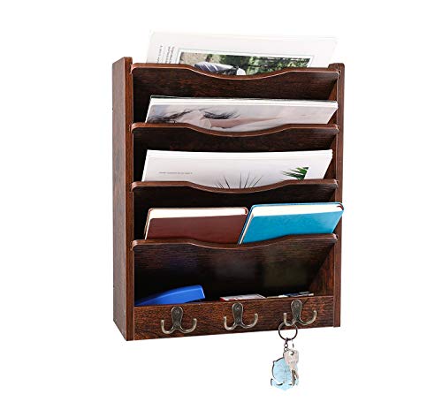 image for PAG 5-Tier Wall File Holder Hanging Mail Organizer Wood Magazine Liter