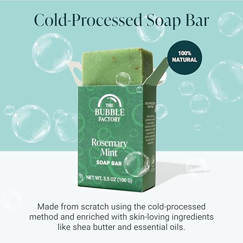 Image of Handmade Natural Bath & Body Soap Bar, Vegan, All-Natural, Palm Oil Free, Made in USA with Shea Butter + Essential Oils, Rosemary Mint, 3 Bars
