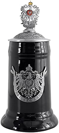 Wrendefull 0.85L Beer Stein with Matel Pewter Lid Stanley Steel Germany Oktoberfest Tankard Eagle Bierkrug Drinking Glass Horn Coffee Mug Stine for Men Can at Christmas Ornaments Cup