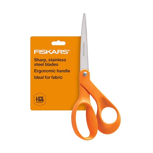 Fiskars 8' Original Orange-Handled Stainless Steel Scissors, Ergonomic and Keeps Material Flat, Sharp All-Purpose Paper and Fabric Scissors for Office, Arts, and Crafts