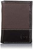 Timberland Men's Canvas & Leather Trifold Wallet, Charcoal, One Size