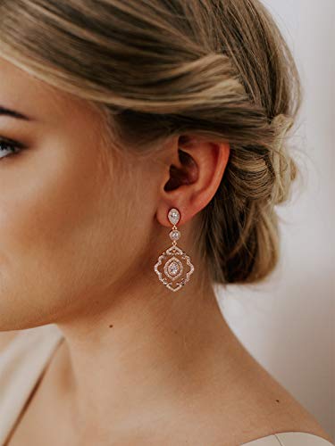 SWEETV Chandelier Wedding Earrings Rose Gold Bridal Earrings for Women Brides-Art Deco Drop Dangle Earrings2