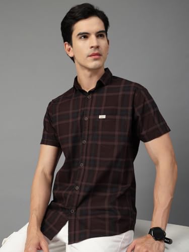 Image of Majestic Man Men's Slim Fit Premium Pure Cotton Plaid Check Half Sleeve Casual Shirt