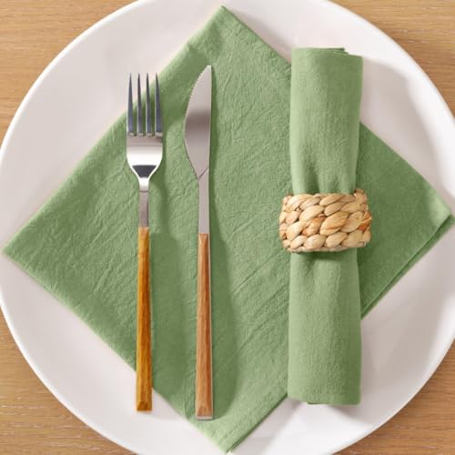 Image of MLMC 4 Pack Sage Green Cloth Napkins Rustic Washable Cotton Linen Napkins Set of 4 17 inchx17 inch Reusable Dinner Napkins Cloth for Wedding Bridal Shower Party Table Decor