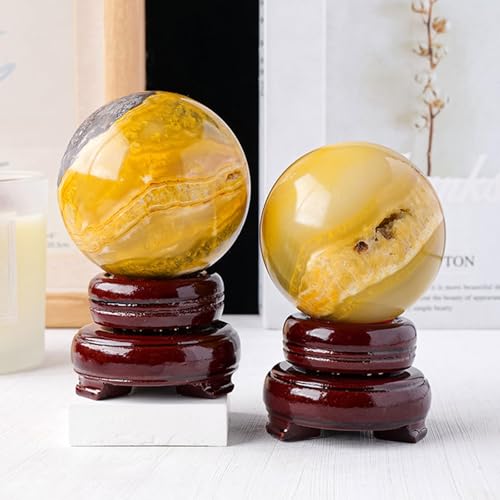 Esfera de cuarzo abejorro pulida de 65mm con soporte de madera 3