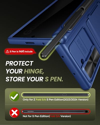 Image of for Samsung Galaxy Z Fold 6 Case with Privacy Screen Protector, Built-in S Pen Holder & Camera Cover & Card Holder & Hinge Protection, Rugged Full Body Protective Phone Case for Z Fold 6, Blue