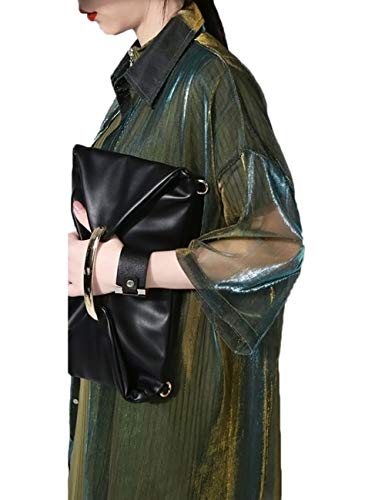 xxxiticat Women's Fashion See Through Trench Coat Lapel Transparent Mesh Laser Sunproof Sunscreen Quarter Sleeve Jackets2